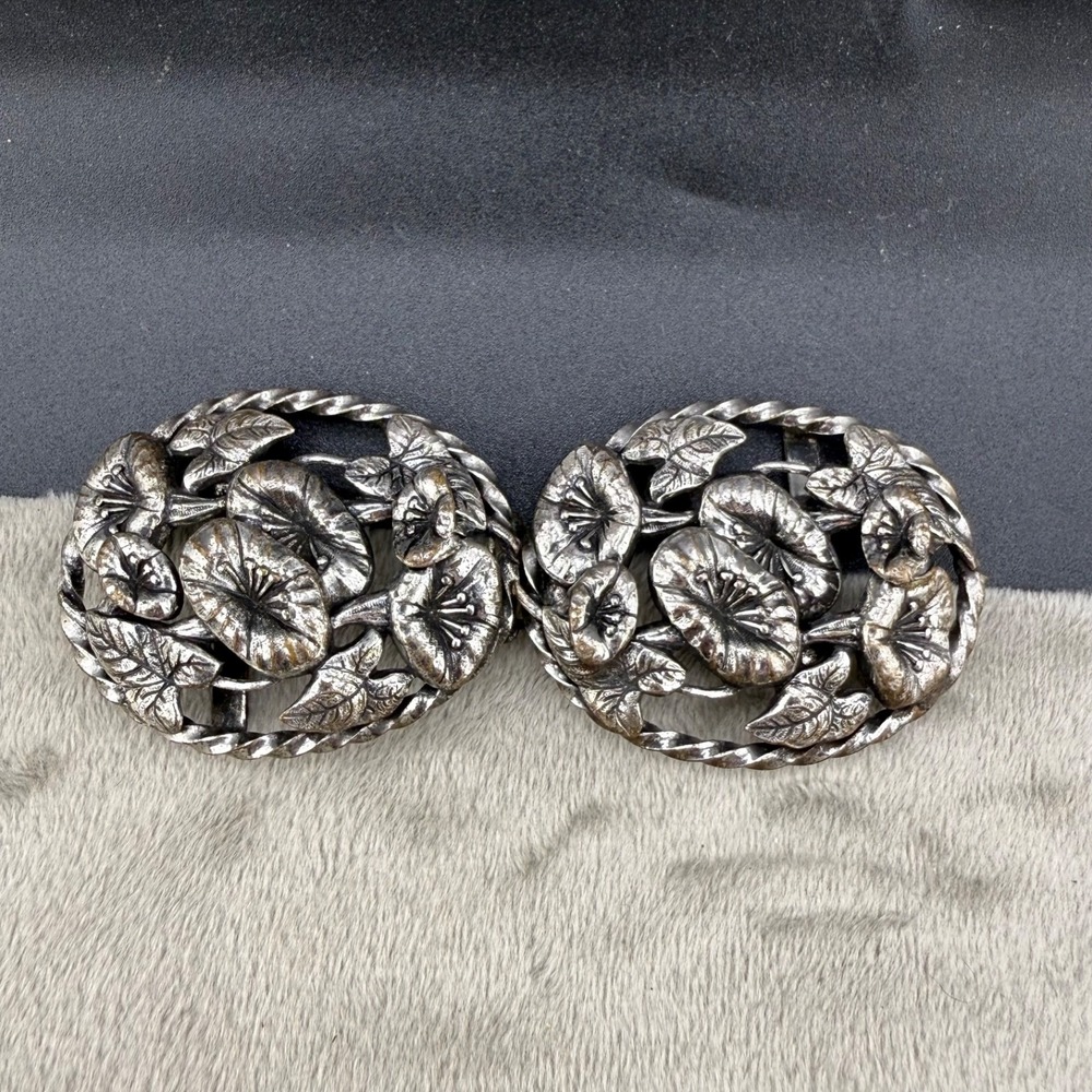 Vintage Estate Buckle Silver Tone Ornate Floral Morning Glory Art Nouveau